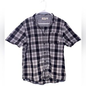 VANS Shirt Mens Large Short Sleeve Pockets Casual Button Front Gray Plaid